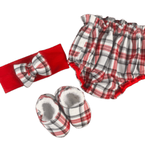 Xmas White Φουφουλίτσα με ασορτί κορδελίτσα και παπουτσάκια αγκαλιάς